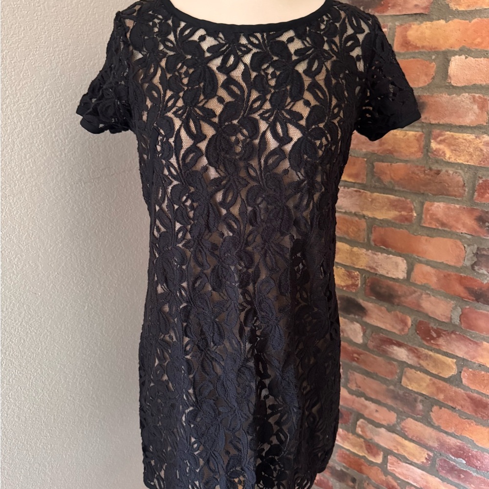 LOFT Black Lace Short Sleeve Dress